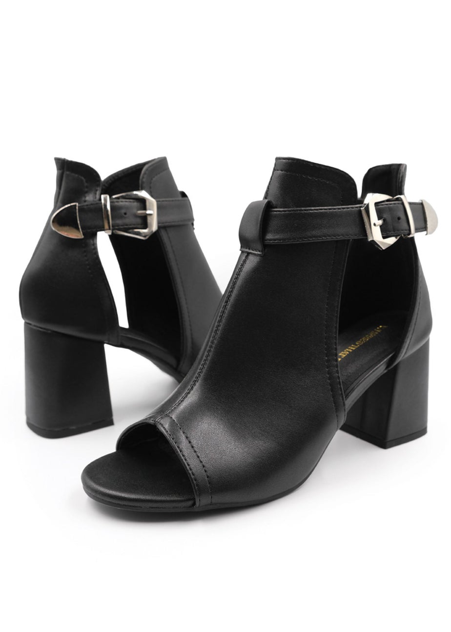 Where's That From Black Pu Lisa Open Toe Block Heels