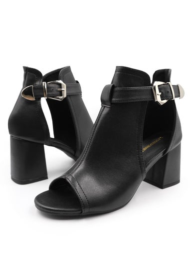 Where's That From Black Pu Lisa Open Toe Block Heels