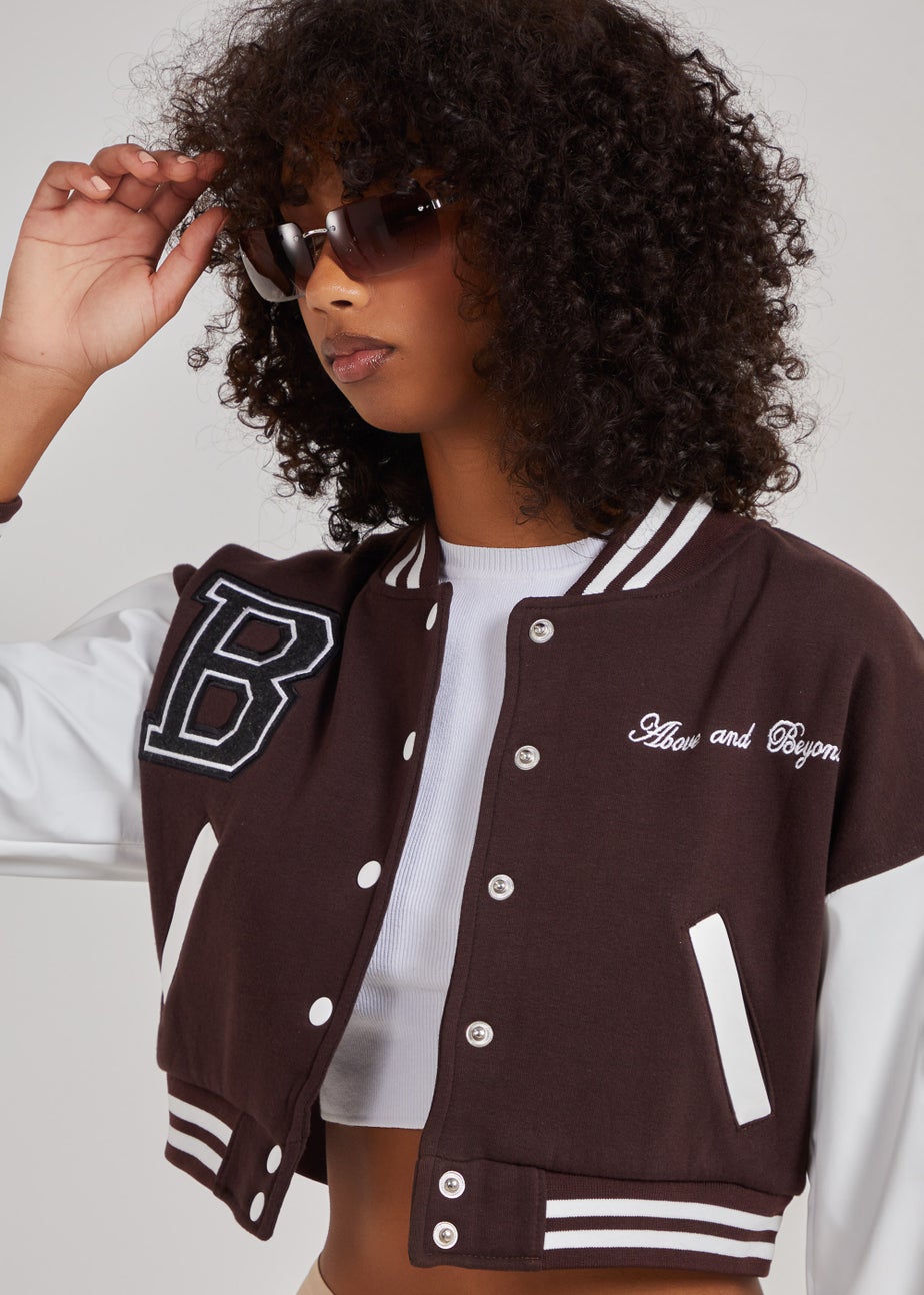 Pink Vanilla Chocolate Contrast Sleeve Baseball Jacket