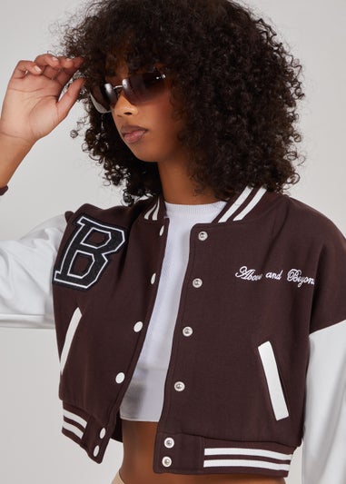 Pink Vanilla Chocolate Contrast Sleeve Baseball Jacket