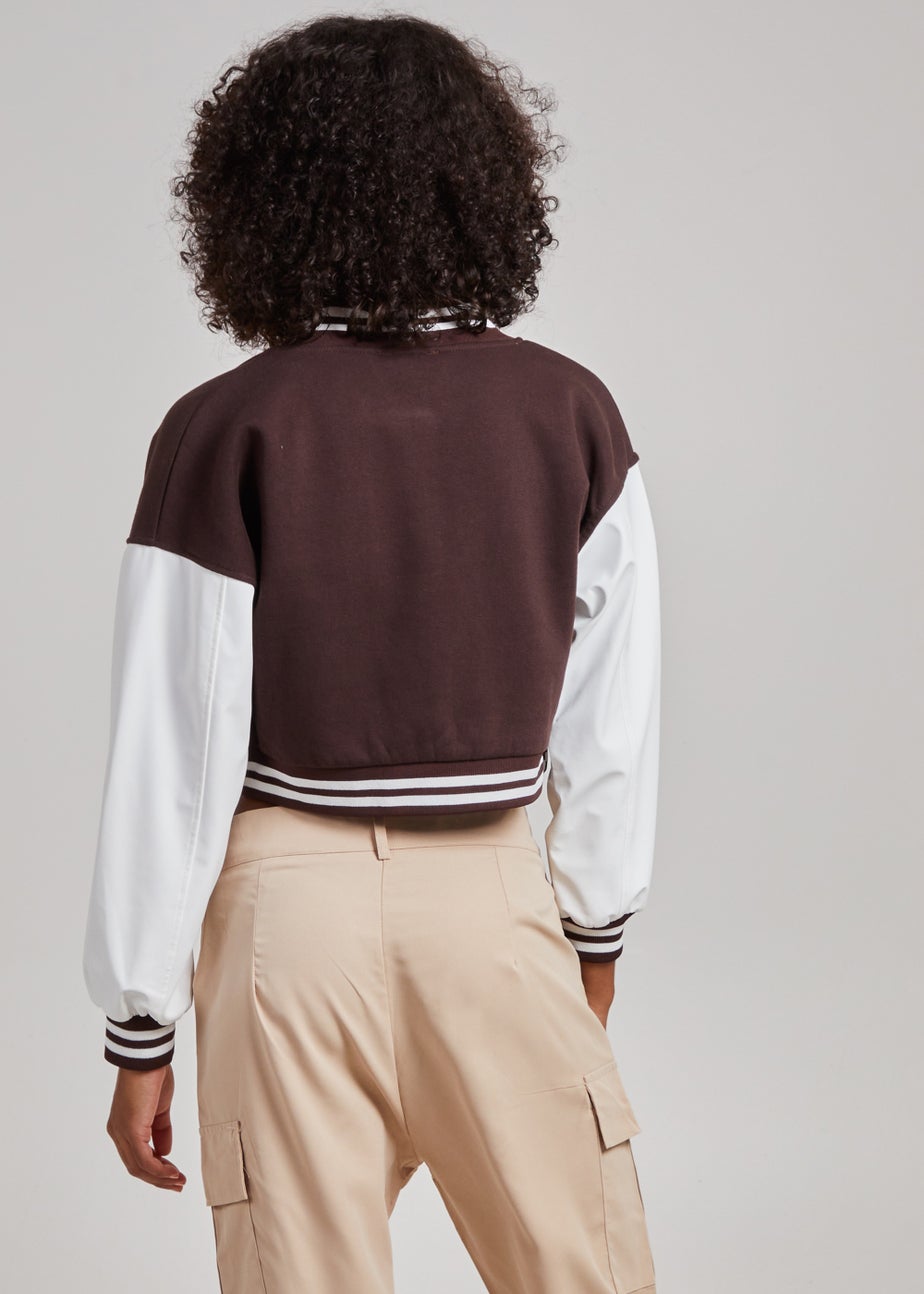 Pink Vanilla Chocolate Contrast Sleeve Baseball Jacket