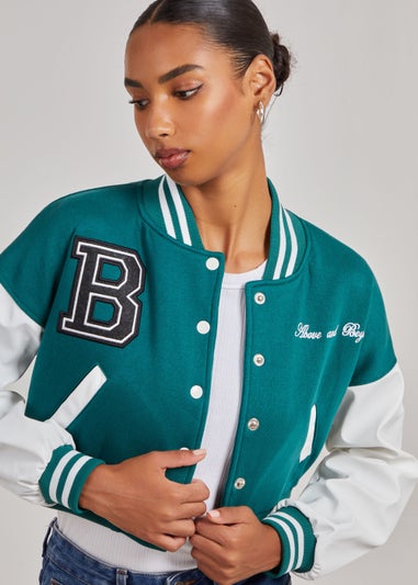 Pink Vanilla Jade Contrast Sleeve Baseball Jacket