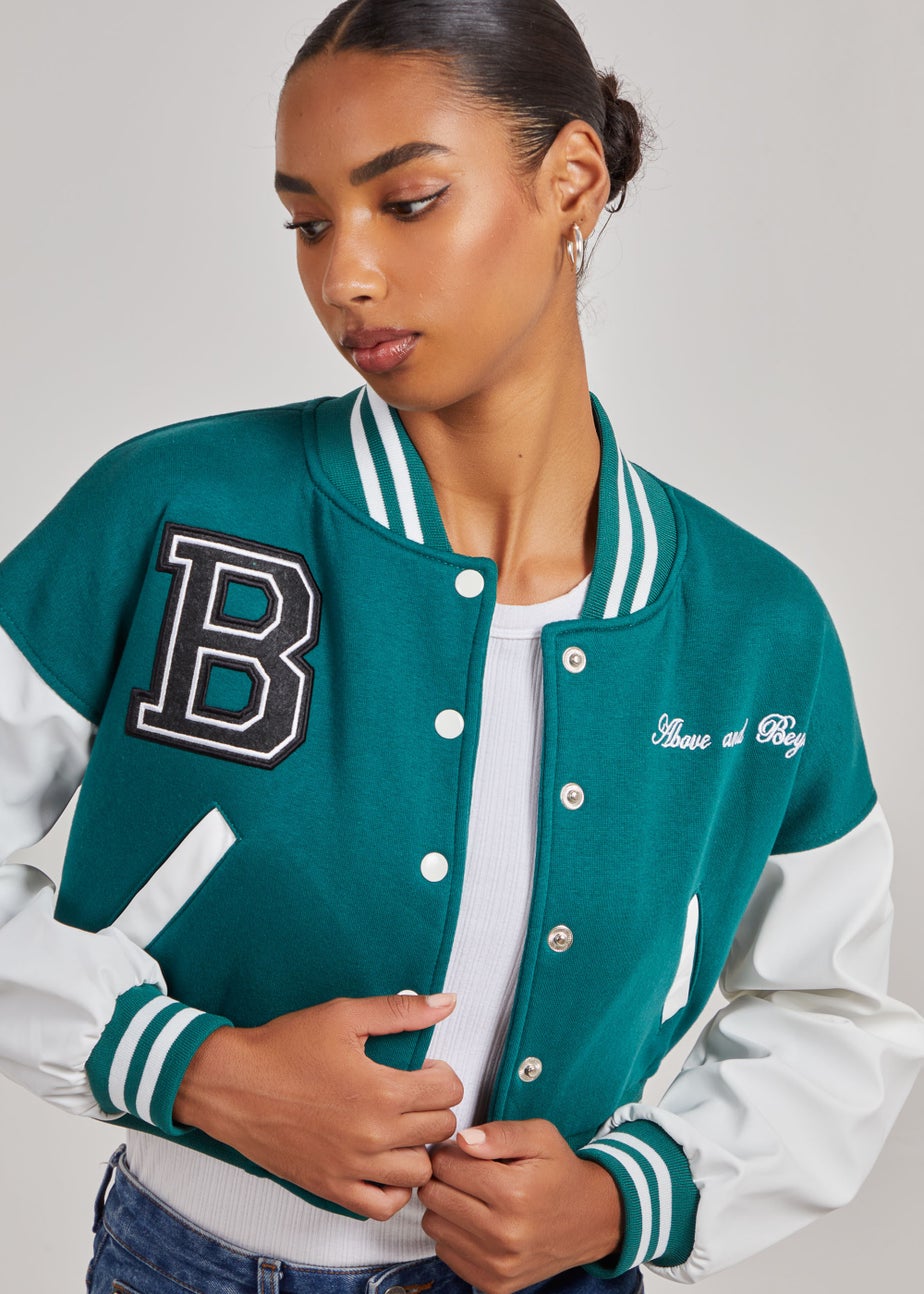 Pink Vanilla Jade Contrast Sleeve Baseball Jacket