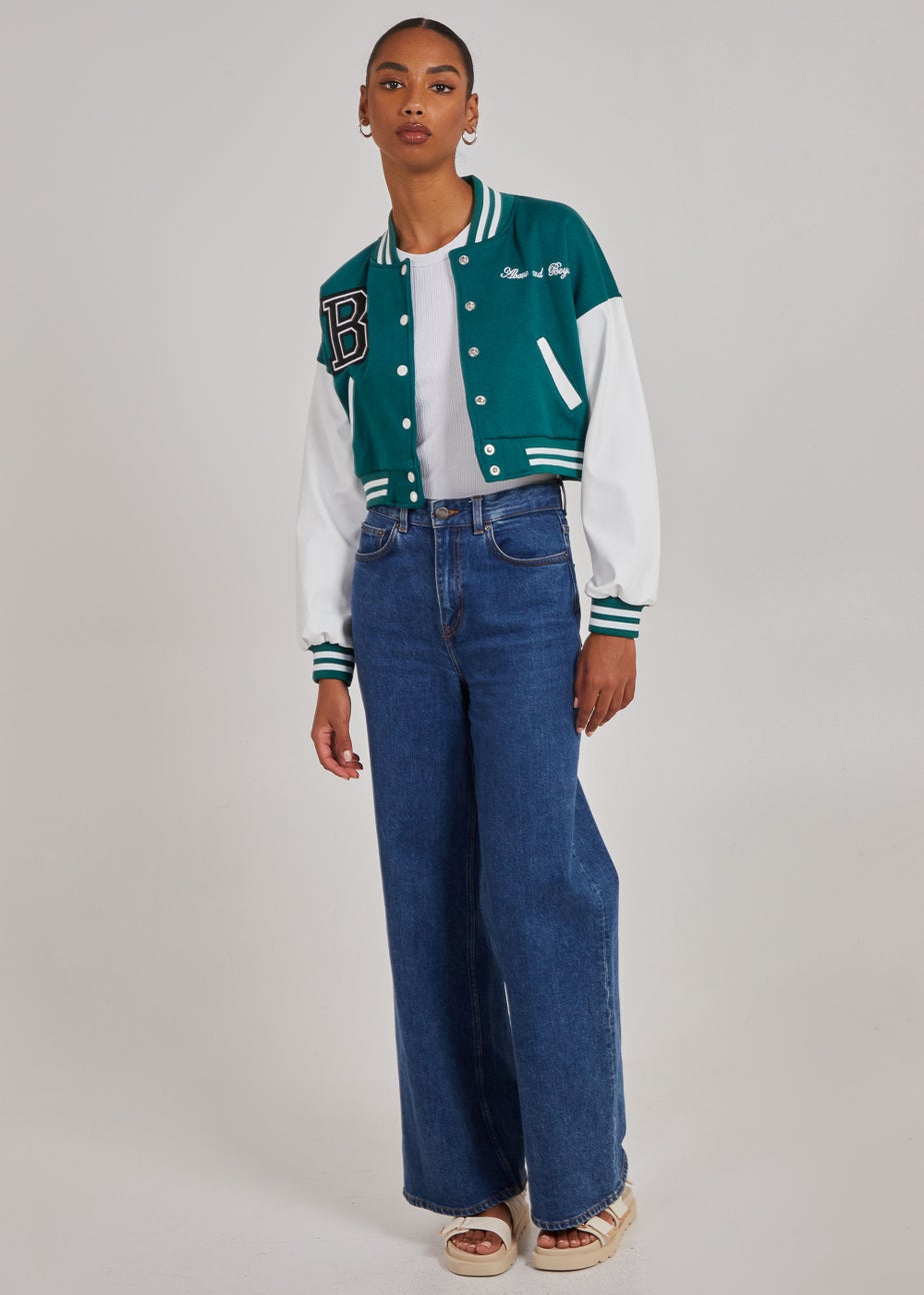 Pink Vanilla Jade Contrast Sleeve Baseball Jacket