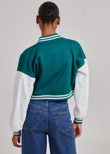 Pink Vanilla Jade Contrast Sleeve Baseball Jacket