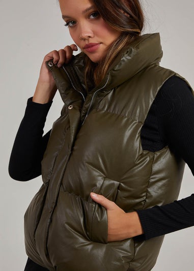 Pink Vanilla Khaki Faux Leather Gilet