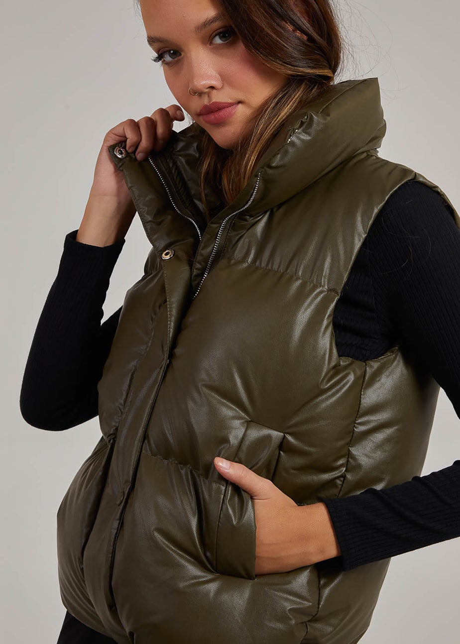 Pink Vanilla Khaki Faux Leather Gilet