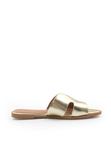 Where's That From Gold Metallic Pu Mae Strapped Slider Sandals