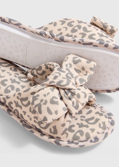 Beige Animal Print Knot Wrap Mule Slippers