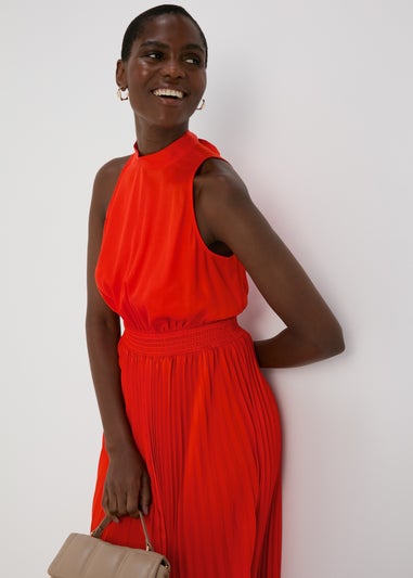 Et Vous Red Pleated Midi Dress