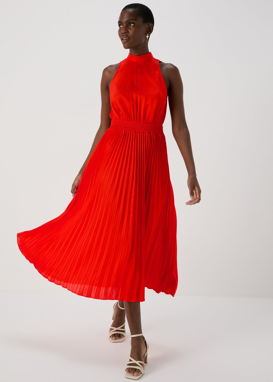 Et Vous Red Pleated Midi Dress