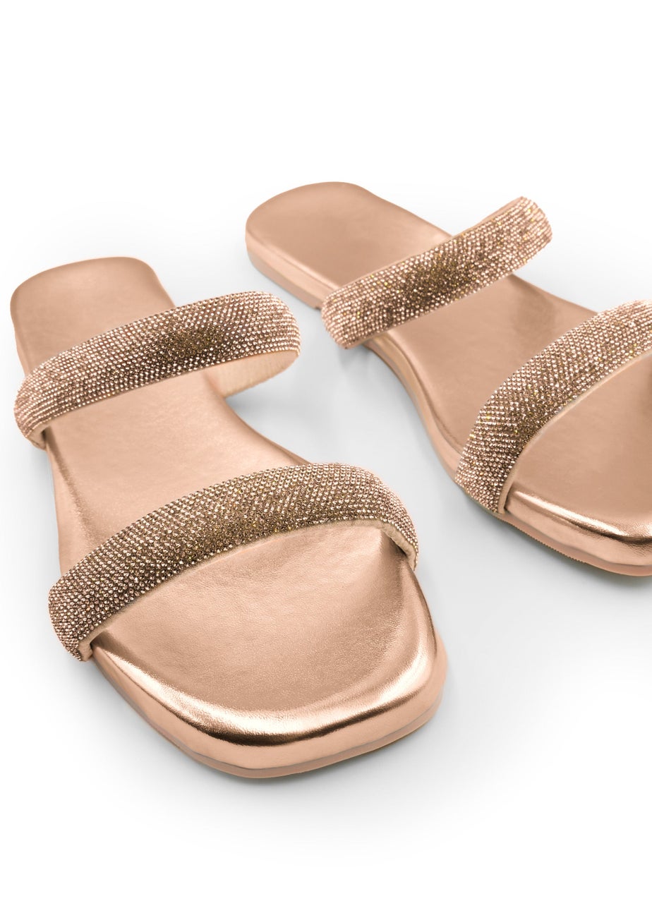 Where's That From Rose Gold Metallic Yakirah Diamante Platform Sliders