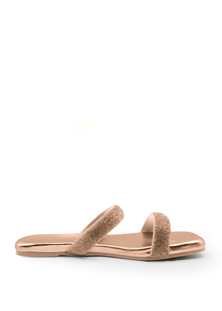 Where's That From Rose Gold Metallic Yakirah Diamante Platform Sliders