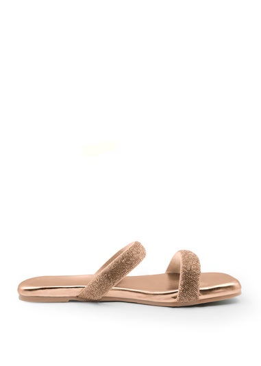 Where's That From Rose Gold Metallic Yakirah Diamante Platform Sliders