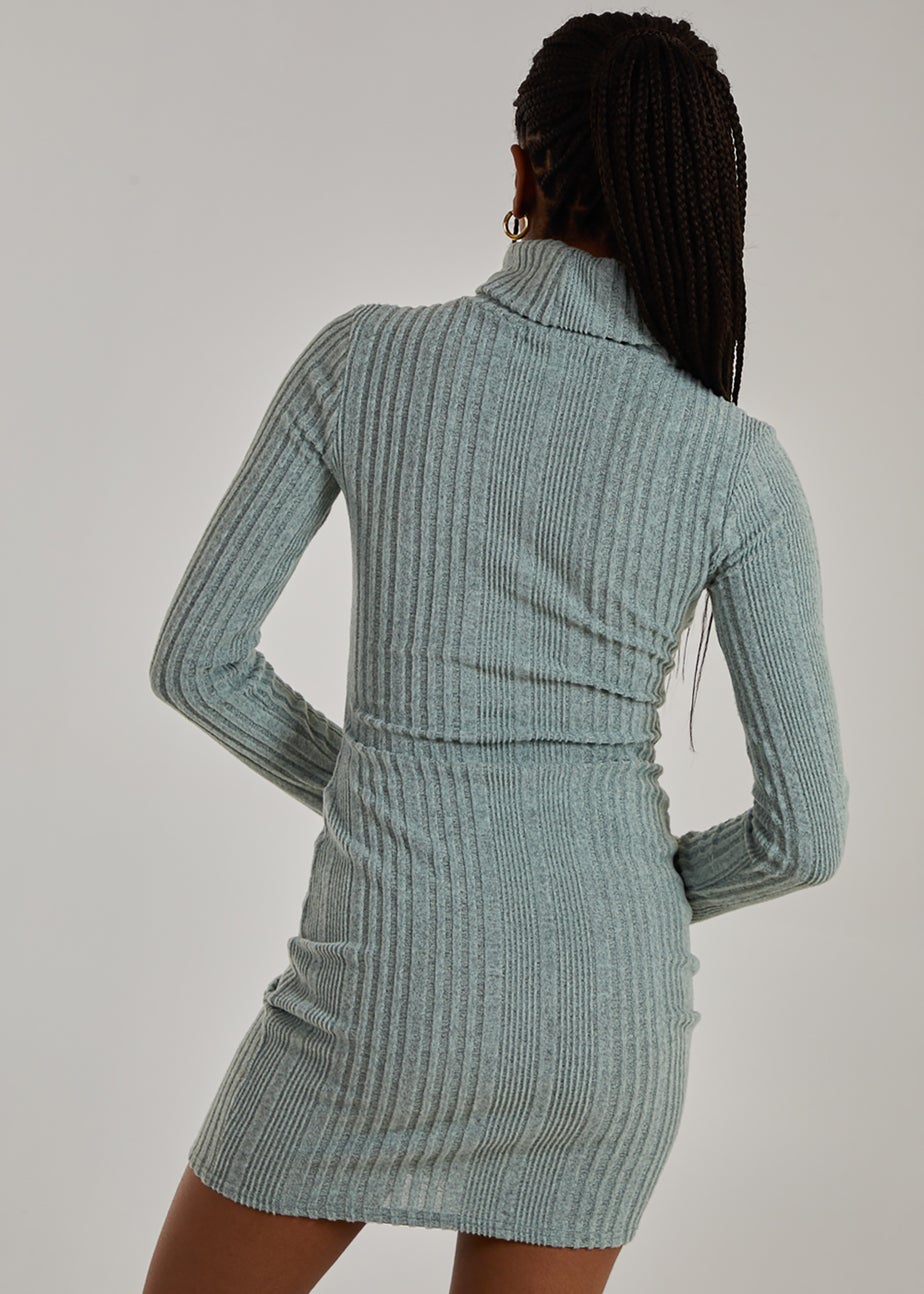 Pink Vanilla Sage Chunky Brushed Rib Roll Neck Dress