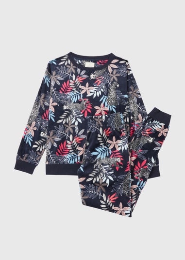 Navy Animal Print Velour Lounge Set