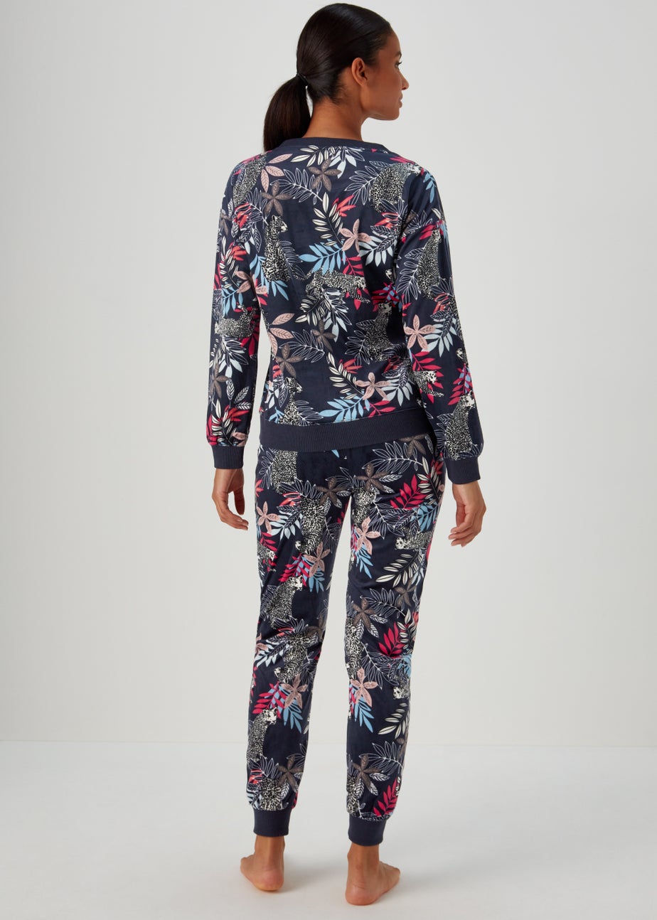 Navy Animal Print Velour Lounge Set
