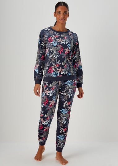 Navy Animal Print Velour Lounge Set