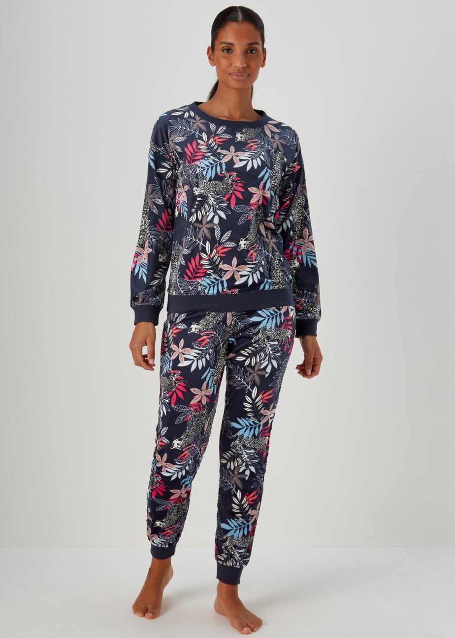 Navy Animal Print Velour Lounge Set
