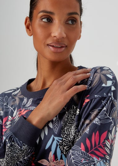 Navy Animal Print Velour Lounge Set