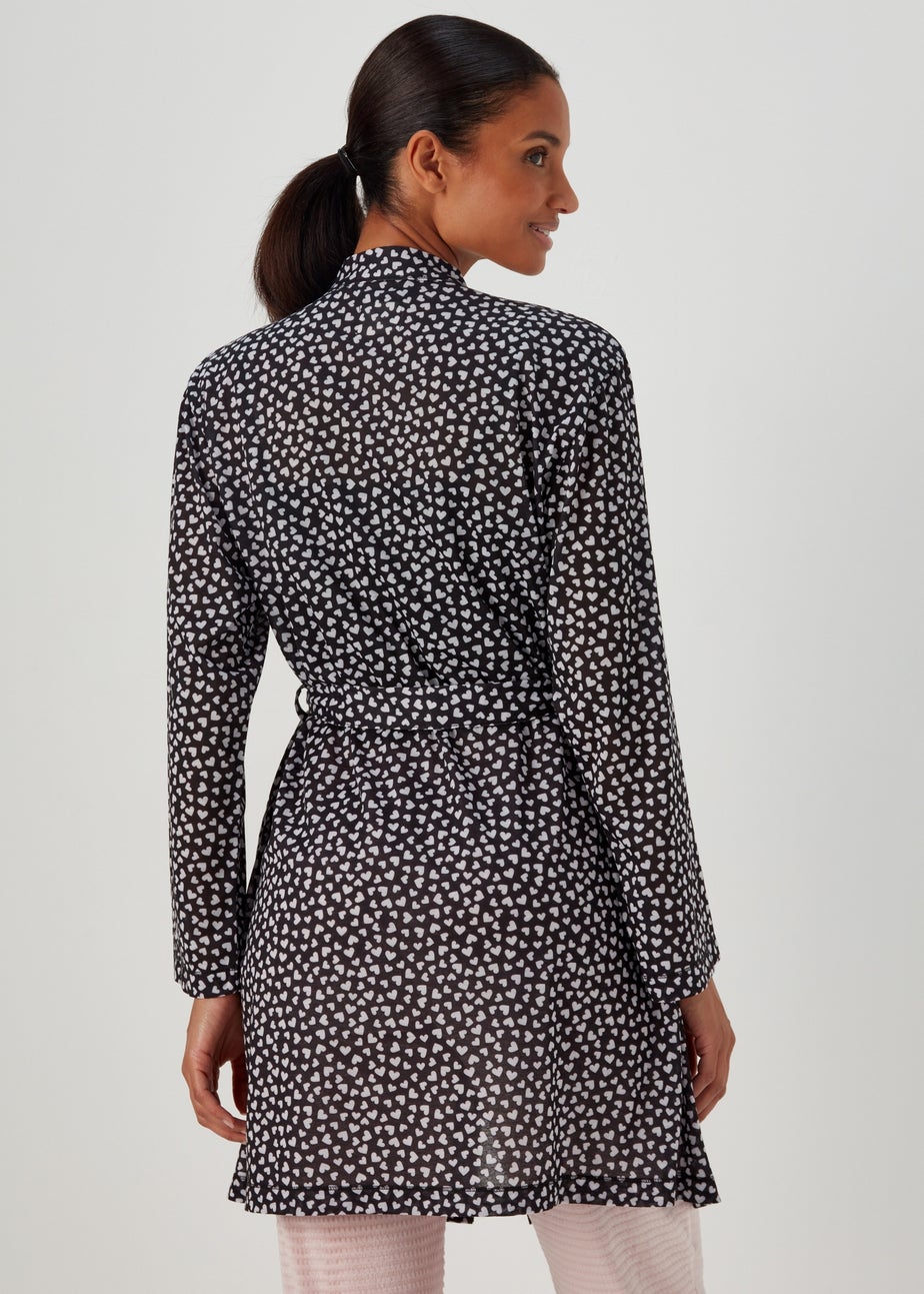 Black Heart Print Dressing Gown