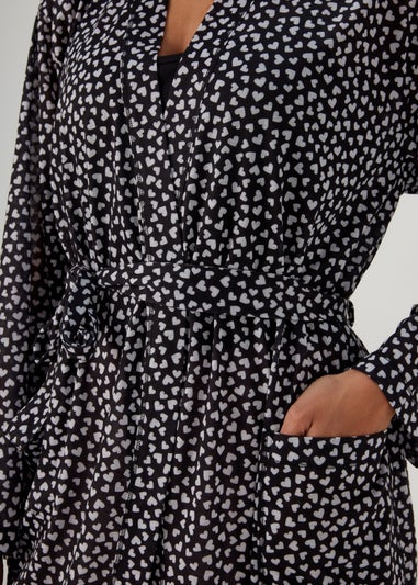 Black Heart Print Dressing Gown
