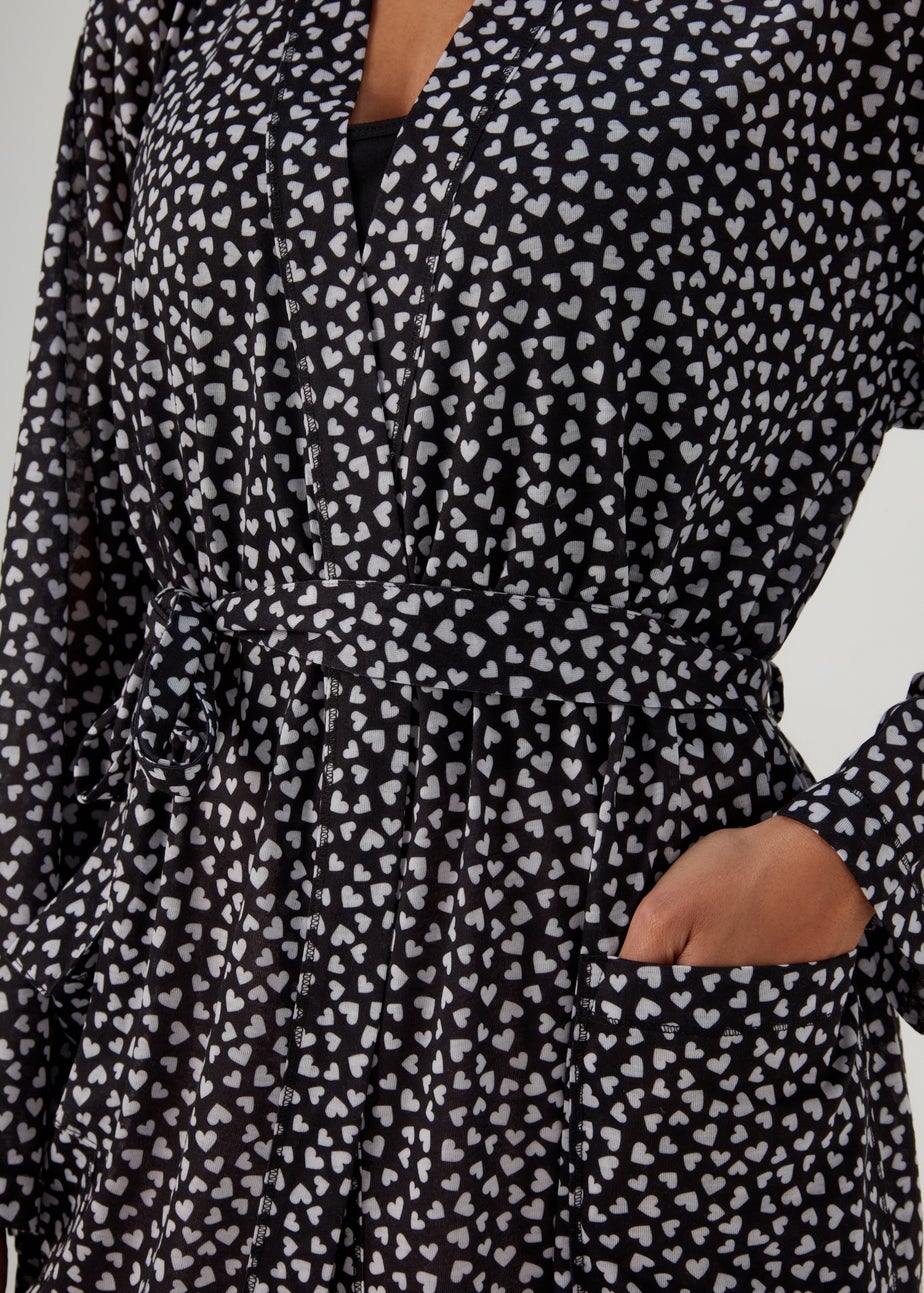 Black Heart Print Dressing Gown