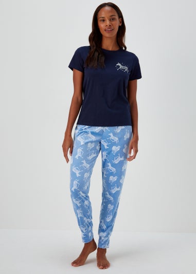 Blue Zebra Print Fleece Pyjama Bottoms