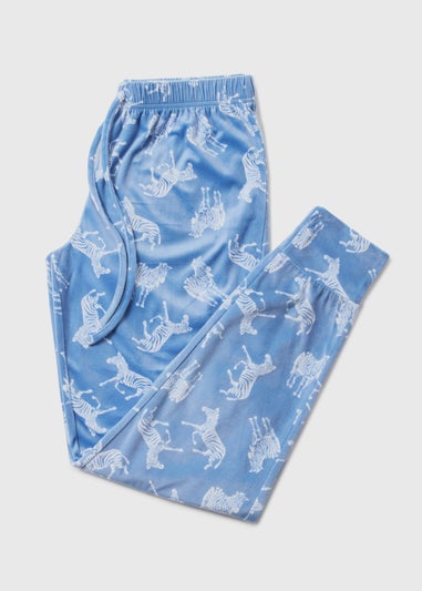 Blue Zebra Print Fleece Pyjama Bottoms