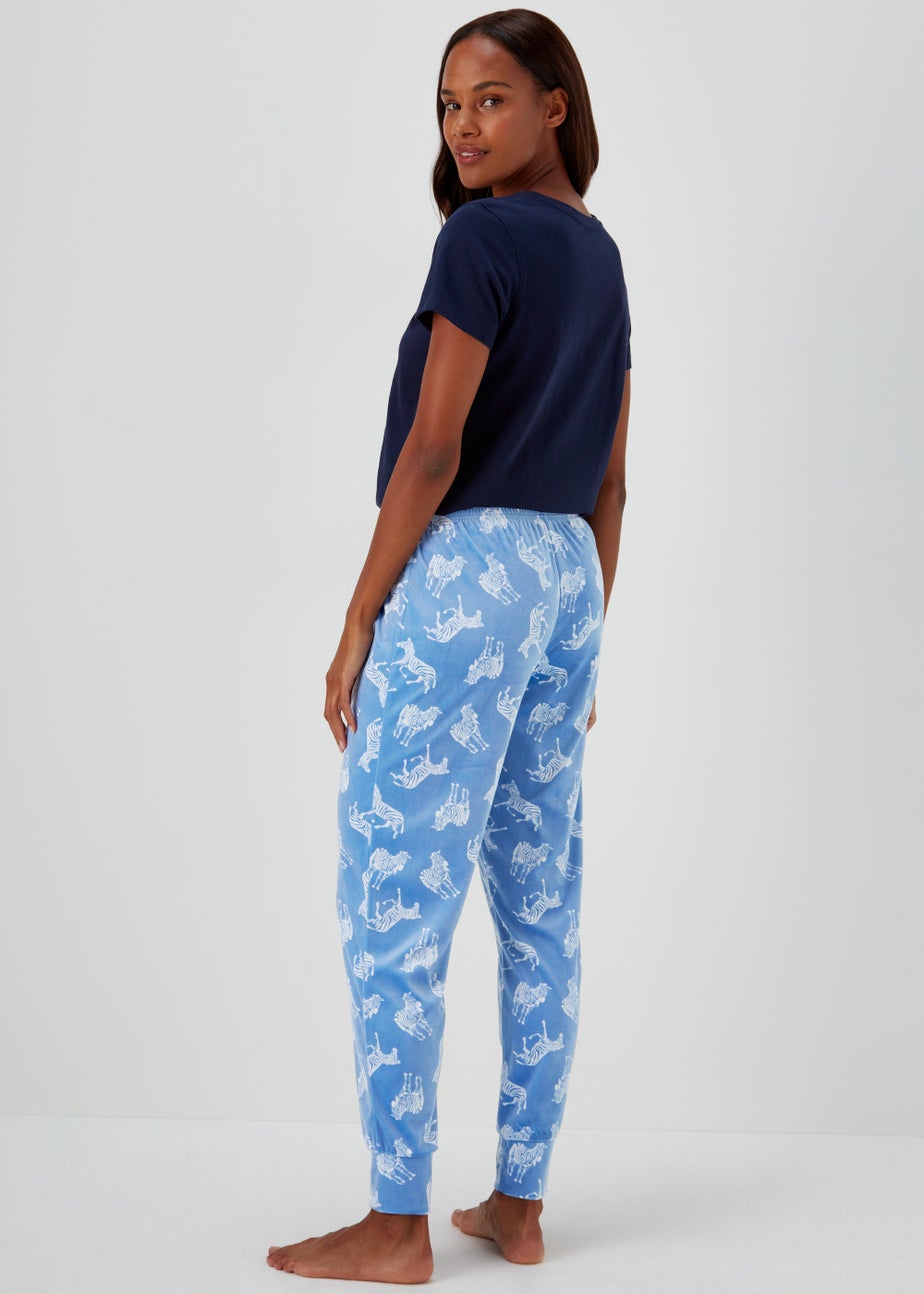 Blue Zebra Print Fleece Pyjama Bottoms