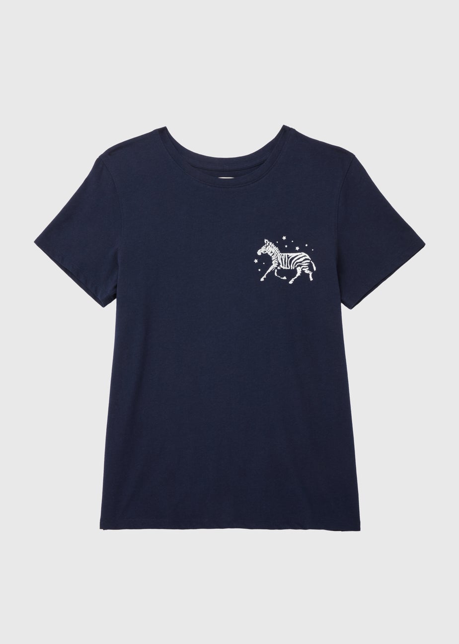 Navy Zebra Print Short Sleeve Pyjama Top