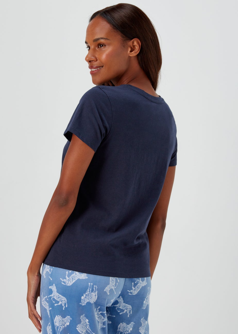 Navy Zebra Print Short Sleeve Pyjama Top