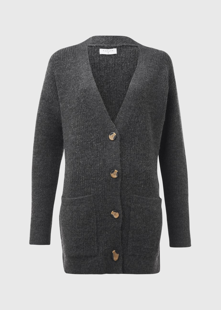 Grey Marl Ribbed Cardigan