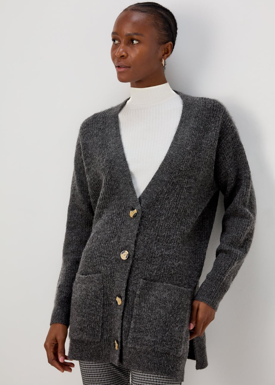 Grey Marl Ribbed Cardigan