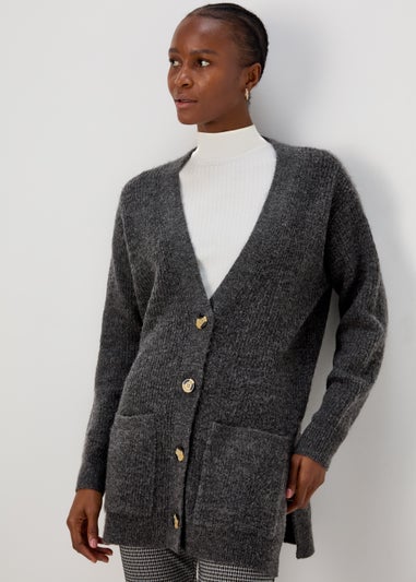 Grey Marl Ribbed Cardigan