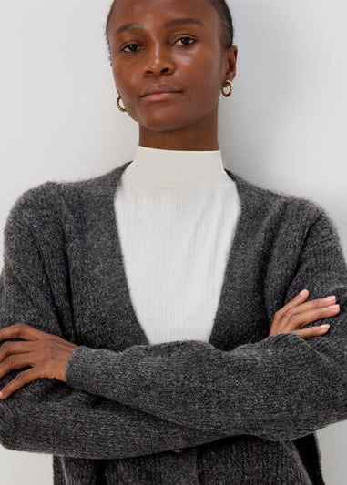 Grey Marl Ribbed Cardigan