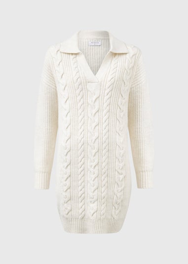 Ivory Open Collar Cable Knit Dress