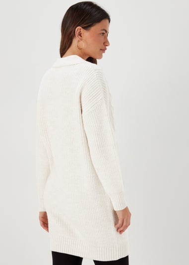 Ivory Open Collar Cable Knit Dress
