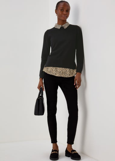 Black Leopard Print Shirt 2 in 1 Jumper