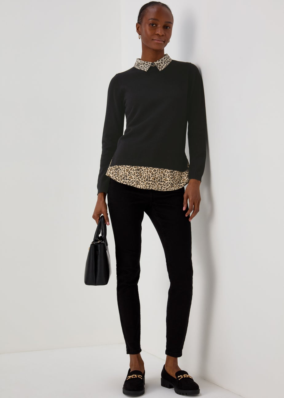 Black Leopard Print Shirt 2 in 1 Jumper