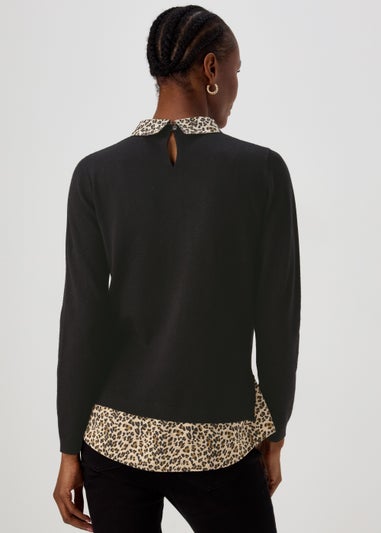 Black Leopard Print Shirt 2 in 1 Jumper