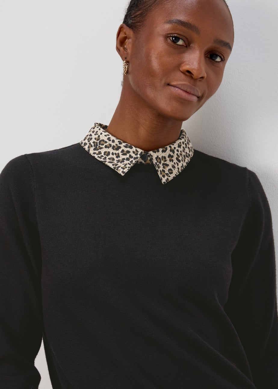 Black Leopard Print Shirt 2 in 1 Jumper