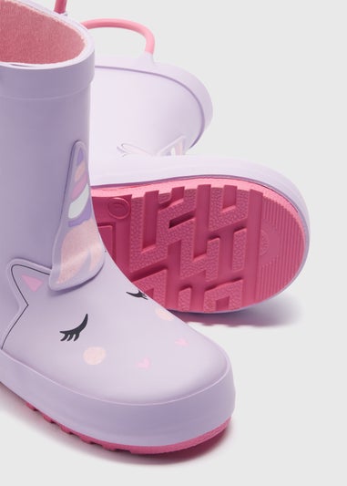 Girls Lilac Rubber Unicorn Welly (Younger 4-12)