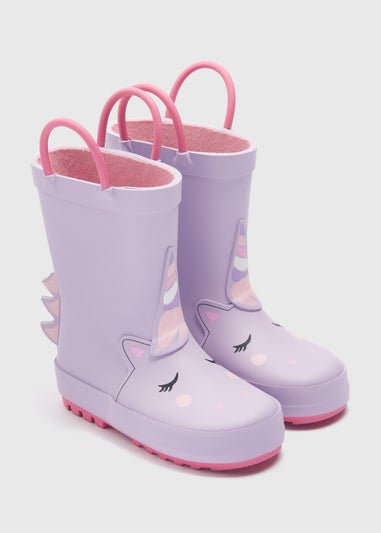 Girls Lilac Rubber Unicorn Welly (Younger 4-12)