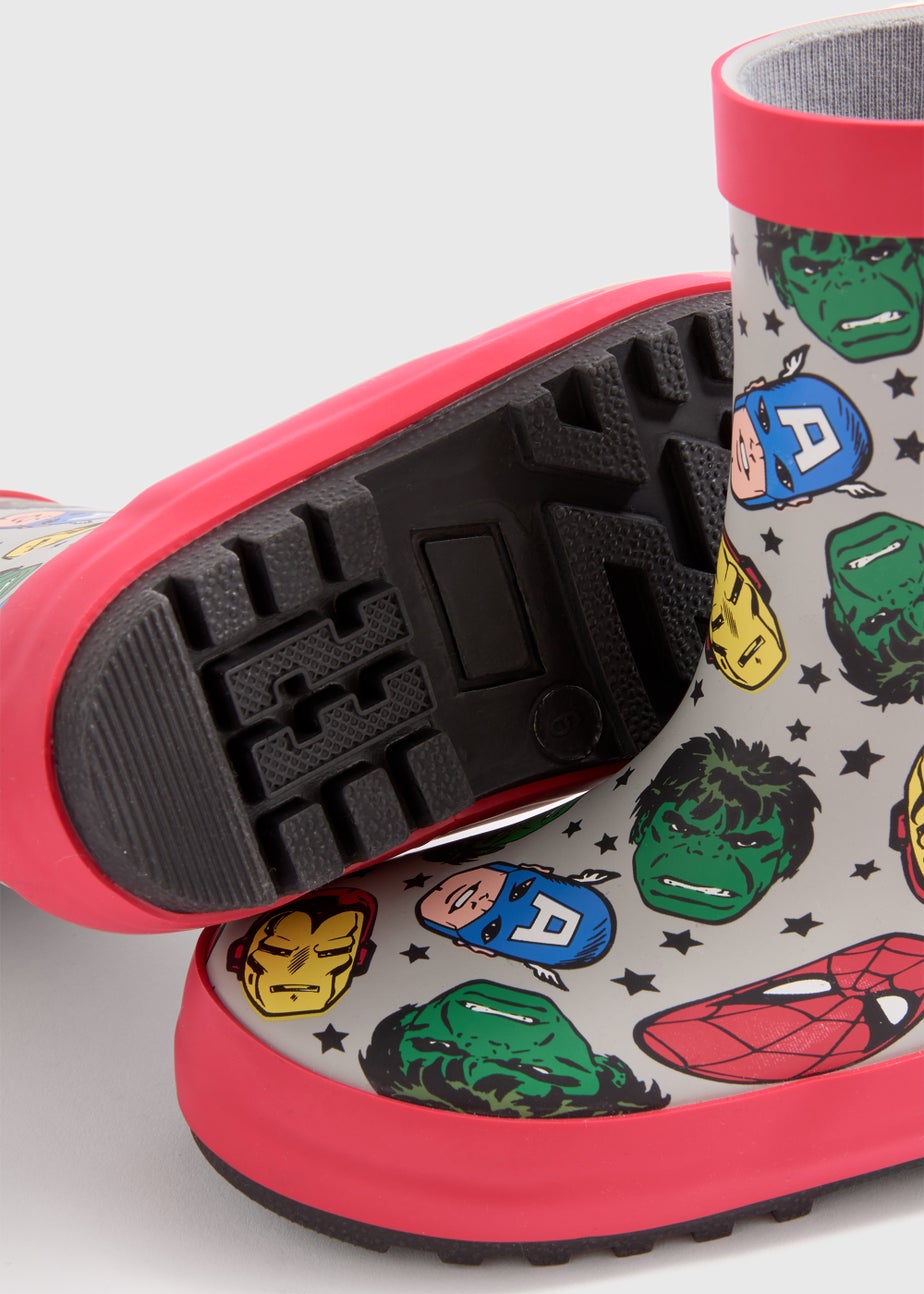 Kids Grey Marvel Print Wellies (Younger 4-12)
