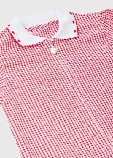 Girls Red Gingham Knit Collar School Dress (3-14yrs)