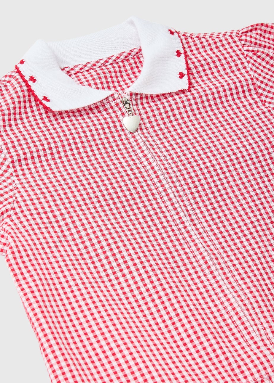 Girls Red Gingham Knit Collar School Dress (3-14yrs)