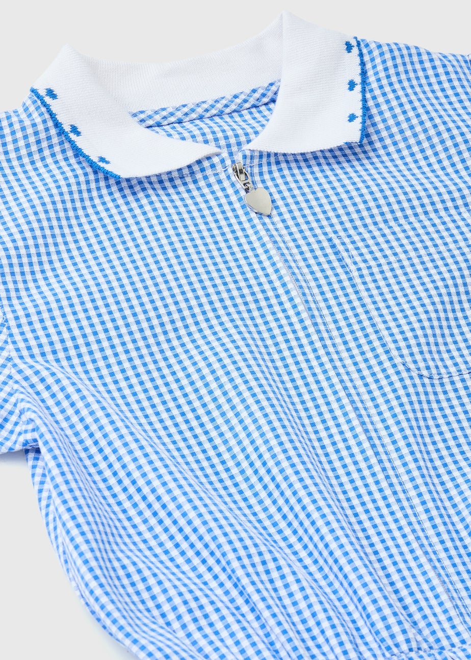 Girls Blue Gingham School Playsuit (3-14yrs)