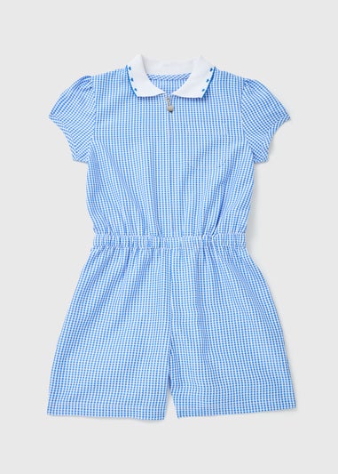 Girls Blue Gingham School Playsuit (3-14yrs)