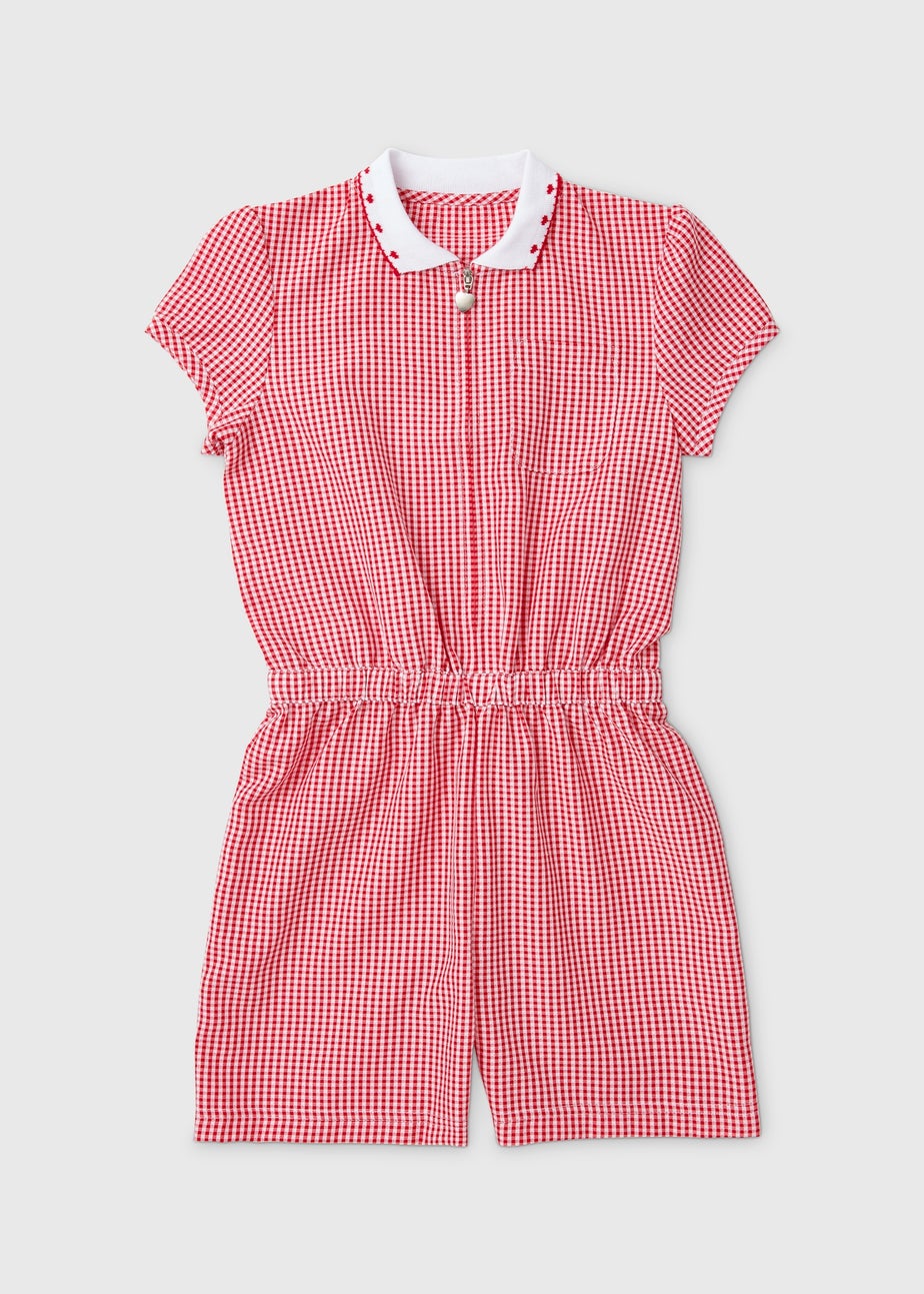 Girls Red Gingham School Playsuit (3-14yrs)